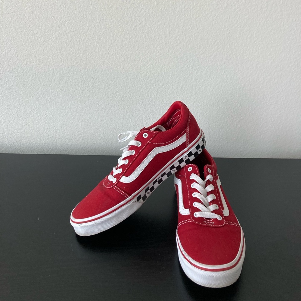 Red old school vans with checkered detailing